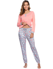 Round Neck Color Block Women's Pajama Set