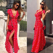 Summer Ladies Long Dress Red White Dot Beach Dress Maxi Dress Women Evening Party Dress Sundress - fashionbests