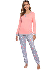 Round Neck Color Block Women's Pajama Set