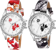 Combo Of 2 Stylish Artist Designer Flower Print Analog Watches - fashionbests