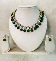 Kundan and Green Glass Bead Necklace With Earrings for Women and Girls - fashionbests
