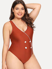 Women's Plus Button Low Back Swimsuit - fashionbests