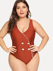 Women's Plus Button Low Back Swimsuit - fashionbests