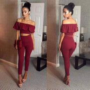 Sexy Strapless Jumpsuit Solid Falbala Two Piece Suit 2pcs - fashionbests