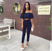 Sexy Strapless Jumpsuit Solid Falbala Two Piece Suit 2pcs - fashionbests