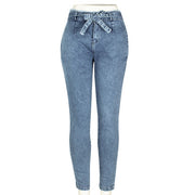 Female Jeans Slim Elasticity Tassel Belt High Waist Large Jeans Female Spring - fashionbests