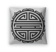 Throw Pillow, Shou Symbol Lotus Chinese Good Luck Charm Longevity Good Health - fashionbests