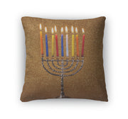 Throw Pillow, Menorah With Candels And Glitter Lights Hanukkah Concept - fashionbests