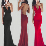 Spaghetti Strip Sleeveless Backless Party Dress Women V-neck Fishtail Maxi Dress - fashionbests
