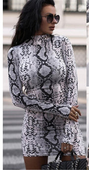Sexy Women Turtleneck Long Sleeve Leopard Print Dress 2019 Snake Skin Evening Party Clubwear Dress Bodycon Fashion Women Dress - fashionbests