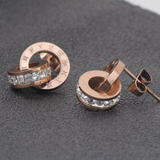 Selling Stainless Steel Jewelry Set Rose Gold Color Roman Earring&Necklace For Women Wedding Accessories - fashionbests