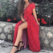 Summer Ladies Long Dress Red White Dot Beach Dress Maxi Dress Women Evening Party Dress Sundress - fashionbests