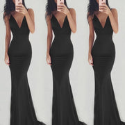Spaghetti Strip Sleeveless Backless Party Dress Women V-neck Fishtail Maxi Dress - fashionbests