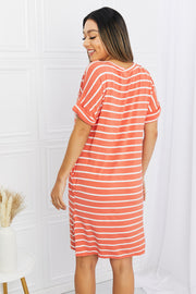 Zenana Full Size Striped V-Neck Pocket Dress