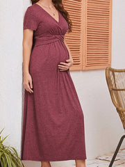 Women's maternity short sleeve V-neck solid dress