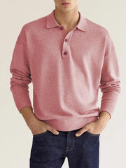 Men's Solid Color Long Sleeve Polo Shirt