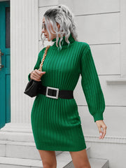 Women's pit stripe high collar wool dress