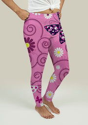 Leggings with Pink Floral Pattern - fashionbests