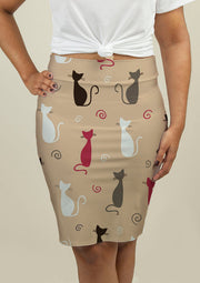 Pencil Skirt with Cats Pattern - fashionbests