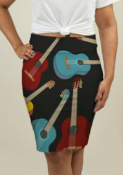 Pencil Skirt with Guitars - fashionbests