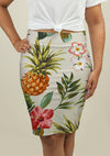 Pencil Skirt with Tropical flowers with pineapple - fashionbests