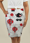 Pencil Skirt with East Tea Time Pattern - fashionbests