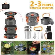 Outdoor Camping Cookware Kit Portable Aluminum Alloy Cookware Utensils Kettle Pot Frying Pan Cooking Tableware Set - fashionbests