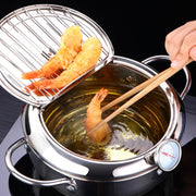 LMETJMA Japanese Deep Frying Pot with a Thermometer and a Lid 304 Stainless Steel Kitchen Tempura Fryer Pan 20 24 cm KC0405 - fashionbests