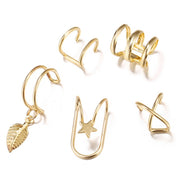 Fashion Gold Leaf Clip Earring For Women Without Piercing Puck Rock Vintage Crystal Ear Cuff Girls Jewerly Gifts - fashionbests