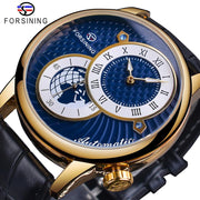 Forsining Men Automatic Watch Waterproof Black Genuine Leather Band Luminous Hand Mechanical Clock Sport Wristwatch - fashionbests